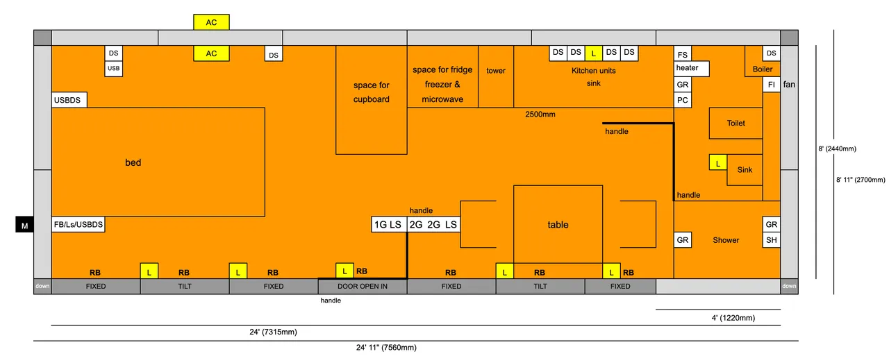 24' x 8' Annexe — Bedroom, Kitchen & Bathroom