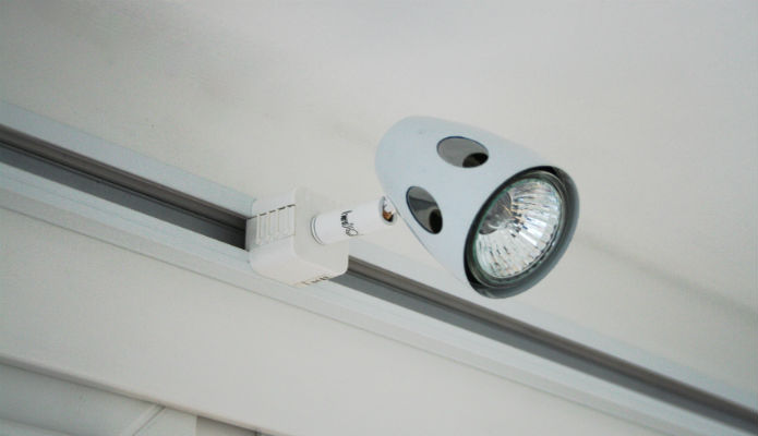 Close up of light fitting used in the QCB garden office