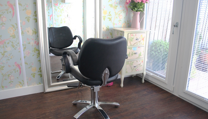 Hairdressing chair in garden studio hair salon